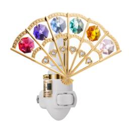24K Gold Plated Oriental Fan Handcrafted Luxury Night Light Decorated Swarovski Crystals Bedroom Bathroom Kitchen Gift Premium Decor