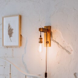 Handcrafted Oak Wall Sconce Lamp - Edison W, Rustic Bedside Lighting - thumbnail 3