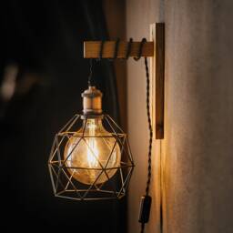 Handcrafted Oak Wall Sconce Lamp - Edison W, Rustic Bedside Lighting - thumbnail 2
