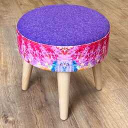 Paint Spray Velvet & Purple Harris Tweed Small Footstool - thumbnail 2