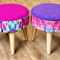 Paint Spray Velvet & Purple Harris Tweed Small Footstool - thumbnail 4