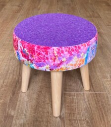 Paint Spray Velvet & Purple Harris Tweed Small Footstool