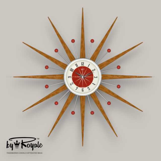 Teak Starburst Clock Mid Century Modern Wall Decor, 27 - image 1
