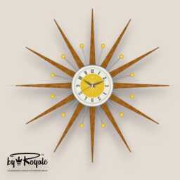 Teak Starburst Clock Mid Century Modern Wall Decor, 27 - thumbnail 4
