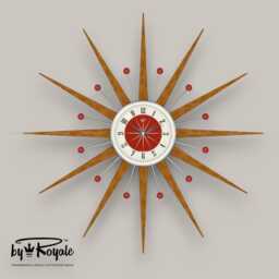 Teak Starburst Clock Mid Century Modern Wall Decor, 27 - thumbnail 1
