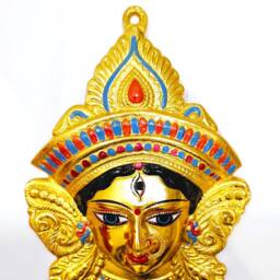 Size-M Goddess Durga - Kali Rare Gold Chrome Wall Hanging Face With Nose Ring - thumbnail 3