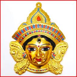 Size-M Goddess Durga - Kali Rare Gold Chrome Wall Hanging Face With Nose Ring - thumbnail 2