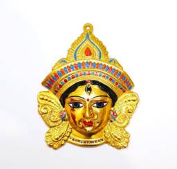 Size-M Goddess Durga - Kali Rare Gold Chrome Wall Hanging Face With Nose Ring - thumbnail 1