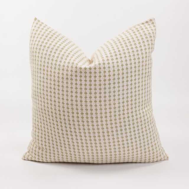 White & Olive Green Woven Cotton Linen Throw Pillow Cover - image 1