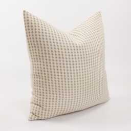 White & Olive Green Woven Cotton Linen Throw Pillow Cover - thumbnail 3