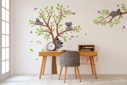 Koala & Tree Wall Decal, Bears With Butterfly Decal For Kids, Decor Sticker Baby Nursery Decal-Dk403 - thumbnail 1