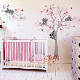 Koala & Tree Wall Decal, Bears With Butterfly Decal For Kids, Decor Sticker Baby Nursery Decal-Dk403 - thumbnail 3