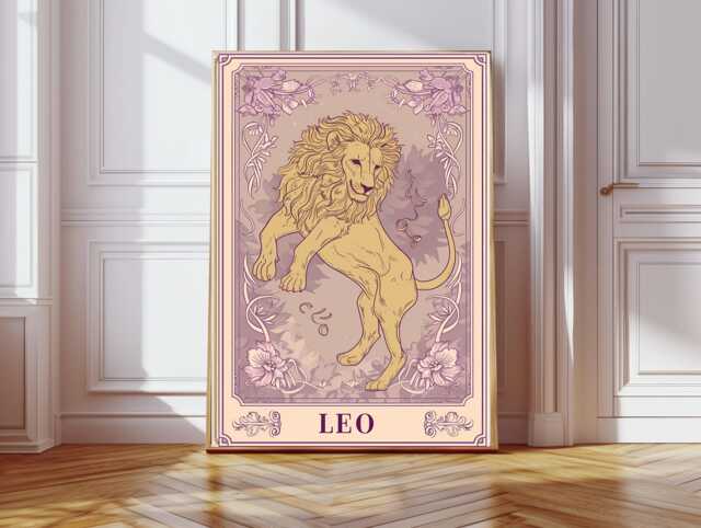 Leo Star Sign Print, Zodiac Wall Art, Tarot Card, Boho Bedroom Decor, Spiritual Horoscope, Astrology, Gift, Girls Decor, Star Sign Art - image 1