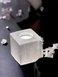 Selenite Tea Light Candle Holder Square, Raw Selenite, Holder, Home Decor - Selenite Lover Gift - thumbnail 1