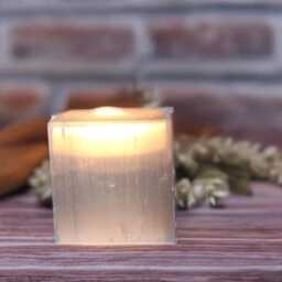 Selenite Tea Light Candle Holder Square, Raw Selenite, Holder, Home Decor - Selenite Lover Gift - thumbnail 2