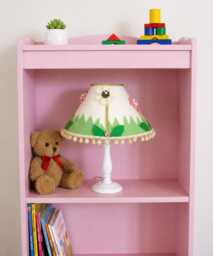 Fairytale Woodland Lamp Shade Pom Poms - Felt Flower Bespoke Lampshade Whimsical Nursery Kids Decor Gold Trim Storybook Bedroom - thumbnail 1