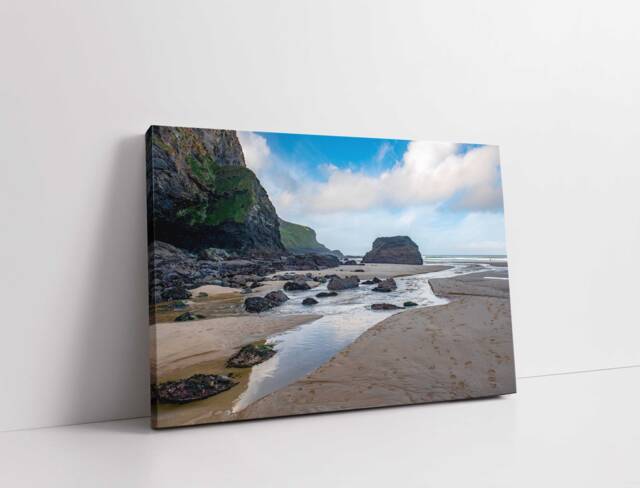 Mawgan Porth Low Tide Canvas - Cornwall Beach Wall Art Sandy Cove Coastal Decor Print - image 1