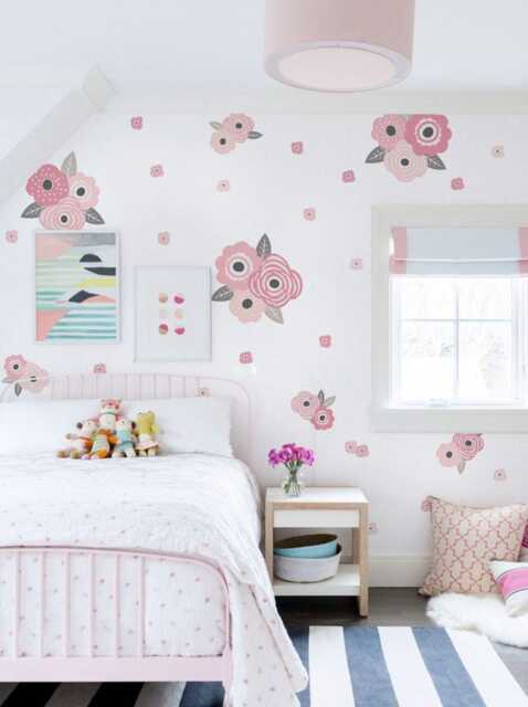 Pink Flower Wall Stickers Peel & Stick Kids Room Decor - image 1