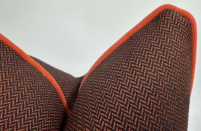 Woven Herringbone Pillow Cover, Copper & Orange Chenille Pipping , All Size - image 1