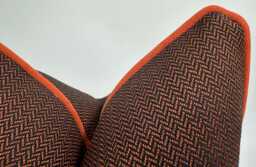 Woven Herringbone Pillow Cover, Copper & Orange Chenille Pipping , All Size - thumbnail 1