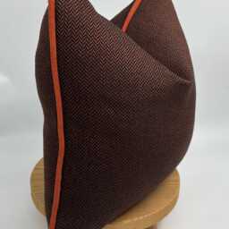 Woven Herringbone Pillow Cover, Copper & Orange Chenille Pipping , All Size - thumbnail 2