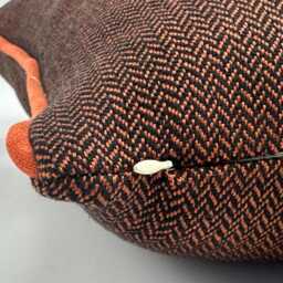 Woven Herringbone Pillow Cover, Copper & Orange Chenille Pipping , All Size - thumbnail 3