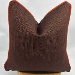 Woven Herringbone Pillow Cover, Copper & Orange Chenille Pipping , All Size - thumbnail 4