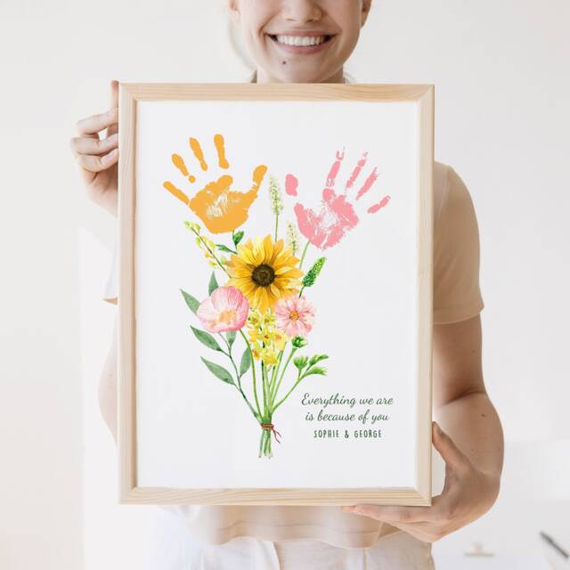 Personalised Mothers Day Gift, Gift For Mum, Custom Nana, Mummy, Mum Daughter Birthday Handprint Bouquet - image 1