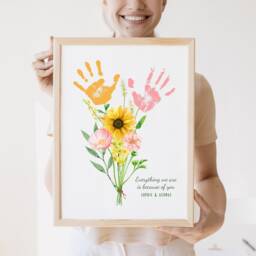 Personalised Mothers Day Gift, Gift For Mum, Custom Nana, Mummy, Mum Daughter Birthday Handprint Bouquet - thumbnail 1