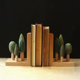 Mantel Book Ends, Hand Carved Tree Sculpture, Green Gift For Gardener/ Grandpa/ Grandma, Wood Bookends - thumbnail 2