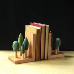 Mantel Book Ends, Hand Carved Tree Sculpture, Green Gift For Gardener/ Grandpa/ Grandma, Wood Bookends