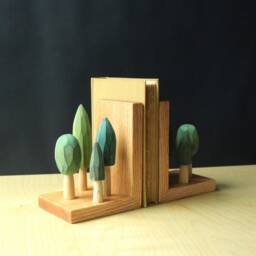 Mantel Book Ends, Hand Carved Tree Sculpture, Green Gift For Gardener/ Grandpa/ Grandma, Wood Bookends - thumbnail 3