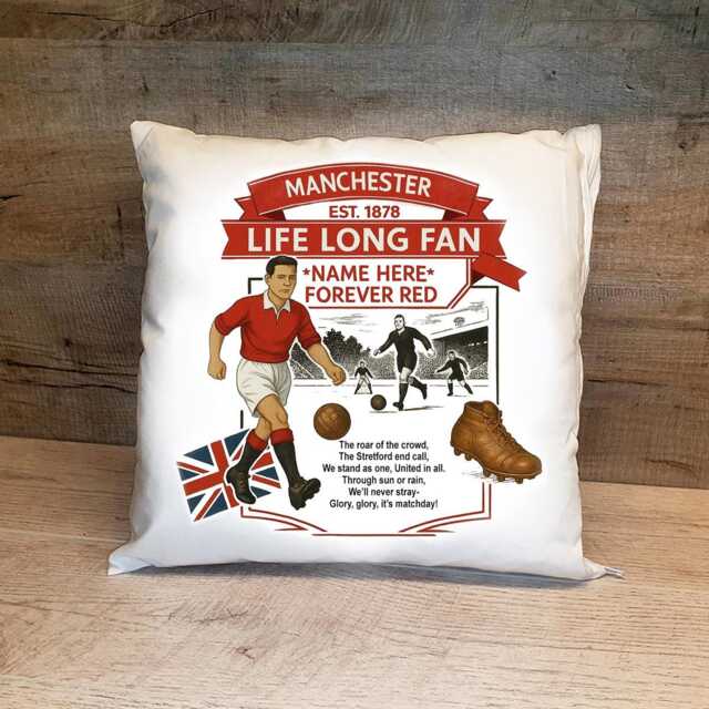 Personalised Retro Manchester United Cushion. With Any Name. Football Fan Cushion Mufc - image 1