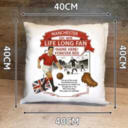 Personalised Retro Manchester United Cushion. With Any Name. Football Fan Cushion Mufc - thumbnail 2