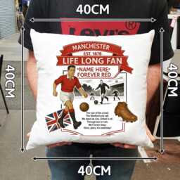 Personalised Retro Manchester United Cushion. With Any Name. Football Fan Cushion Mufc - thumbnail 3