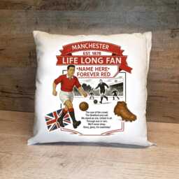 Personalised Retro Manchester United Cushion. With Any Name. Football Fan Cushion Mufc - thumbnail 1