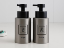Brushed Stainless Soap Dispenser & Lotion Bottle Set With Black Square Labels - Eco Metal Pump Refillable Bottles Minimalist Bathroom - thumbnail 1