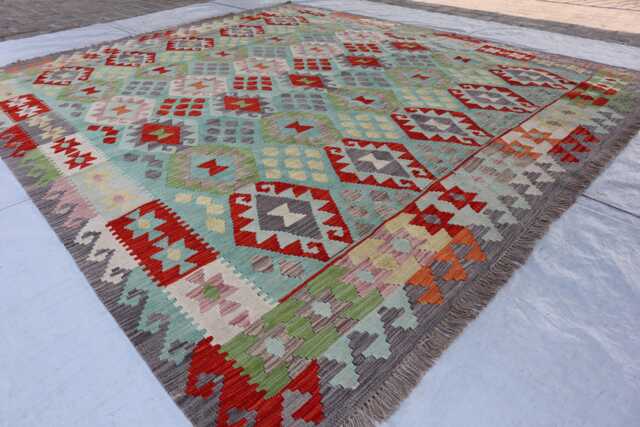 8'9x9'8 Ft Tribal Chubi New Rug, Flatweave Afghan Maimana Kilim Turkmen Oriental Rug, Vintage Rug For Bedroom, Livingroom - image 1
