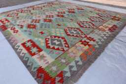 8'9x9'8 Ft Tribal Chubi New Rug, Flatweave Afghan Maimana Kilim Turkmen Oriental Rug, Vintage Rug For Bedroom, Livingroom - thumbnail 1
