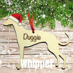 Personalised Whippet Dog Christmas Ornament Engraved Wood Pet Decoration - thumbnail 1