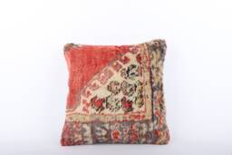 Handwoven Kilim Pillow Cover Vintage Turkish Rug, Brown Throw - 16x16 - thumbnail 1