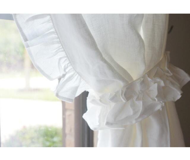 A Pair Of Linen Curtains With Ruffles On The Leading Edges, Nursery Curtains, Fully Lined, Ruffle Curtains, Extra Long - image 1