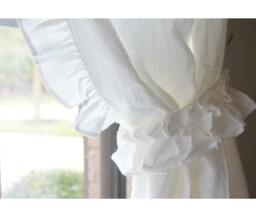 A Pair Of Linen Curtains With Ruffles On The Leading Edges, Nursery Curtains, Fully Lined, Ruffle Curtains, Extra Long - thumbnail 1