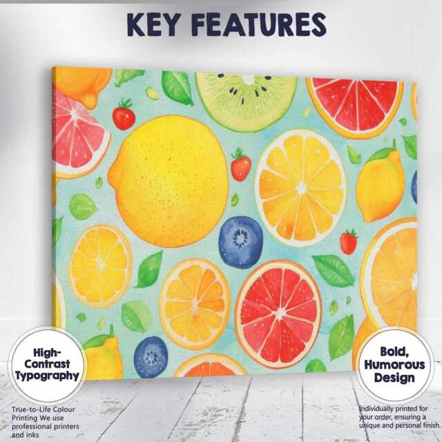 Watercolour Citrus Fruit Slice Repeat Pattern Canvas Wall Art Print Decor Picture Ready To Hang - image 1