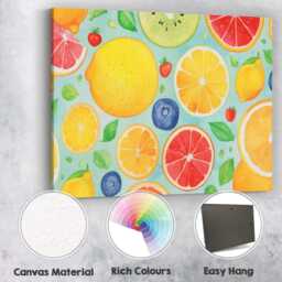 Watercolour Citrus Fruit Slice Repeat Pattern Canvas Wall Art Print Decor Picture Ready To Hang - thumbnail 2