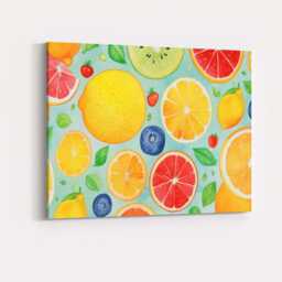 Watercolour Citrus Fruit Slice Repeat Pattern Canvas Wall Art Print Decor Picture Ready To Hang - thumbnail 4