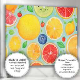 Watercolour Citrus Fruit Slice Repeat Pattern Canvas Wall Art Print Decor Picture Ready To Hang - thumbnail 3