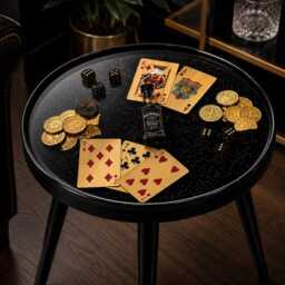 Casino Epoxy Resin Side Table - Handmade Poker Black & Gold Art Furniture Player Gift Man Cave Decor - thumbnail 4