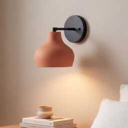 Naaya Ceramic Wall Sconce, Terracotta & White Clay, Plug-In Or Hardwired Light, Wall Bell - thumbnail 1