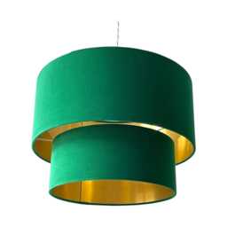 Emerald Green Velvet Brushed Gold Two Tier Chandelier Drum Lampshade - thumbnail 1